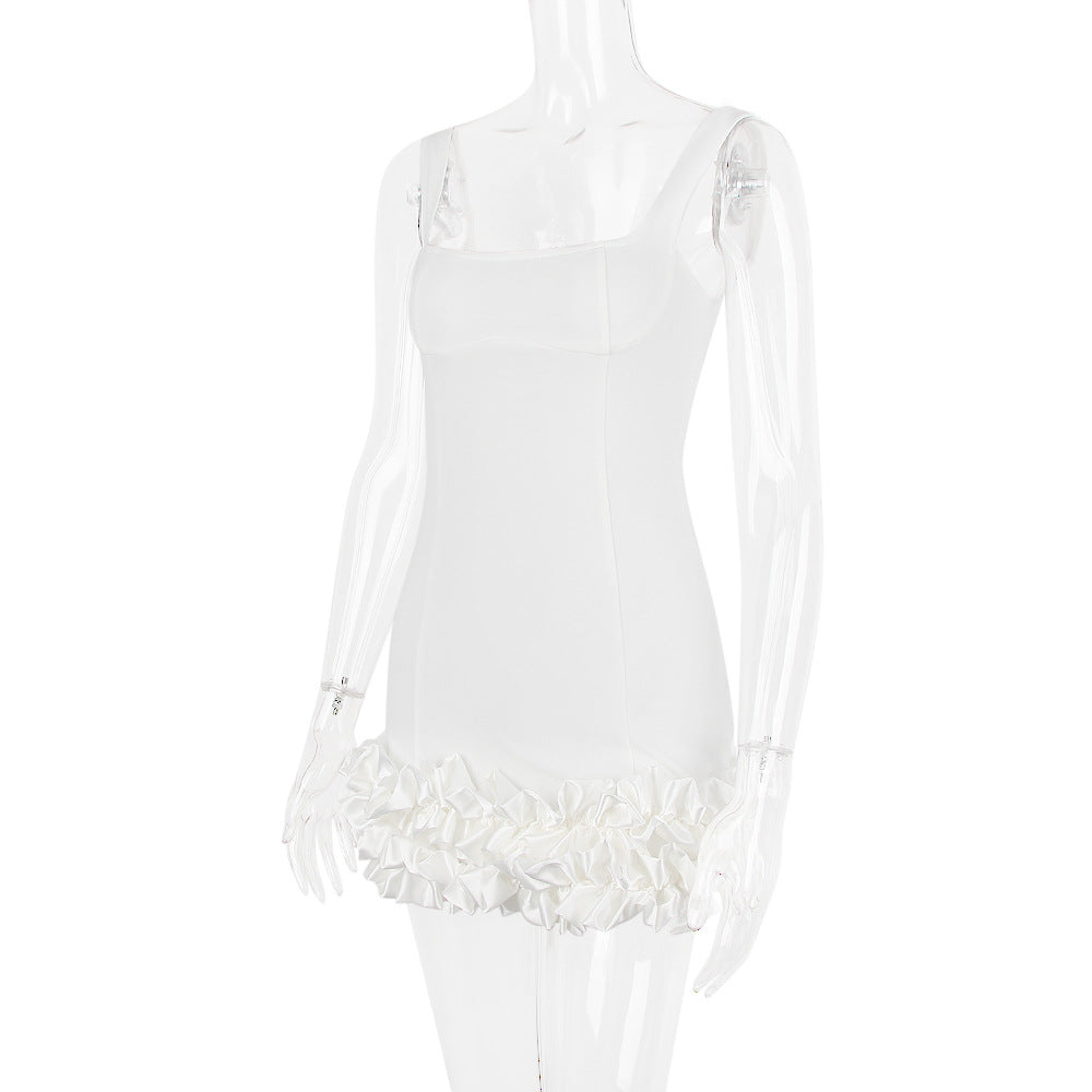 AIIZIE WHITE RUFFLE SATIN DRESS - product image