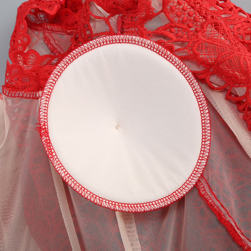 AIIZIE LACE-EMBELLISHED TRUMPET SLEEVE JUMPSUITS IN RED - product image