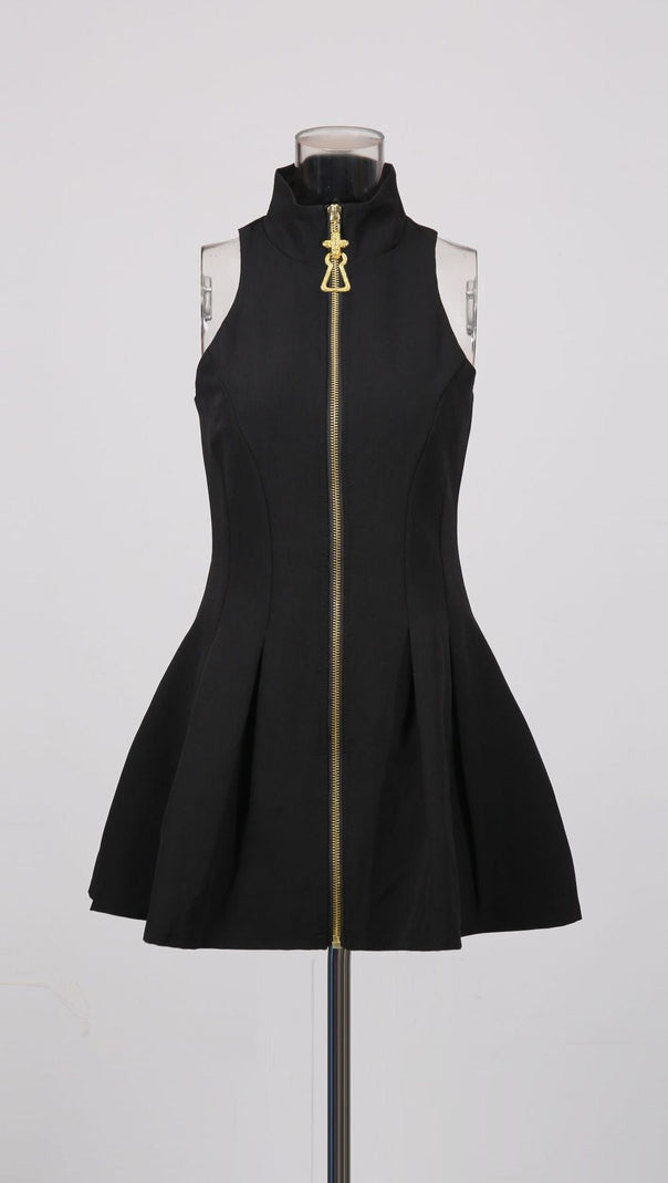 AIIZIE CAROL BLACK HALTERNECK DRESS IN GRAIN DE Poudre WOOL - product image