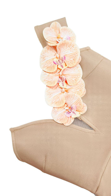 BandageDress elegantes florales One-Shoulder Maxikleid aprico