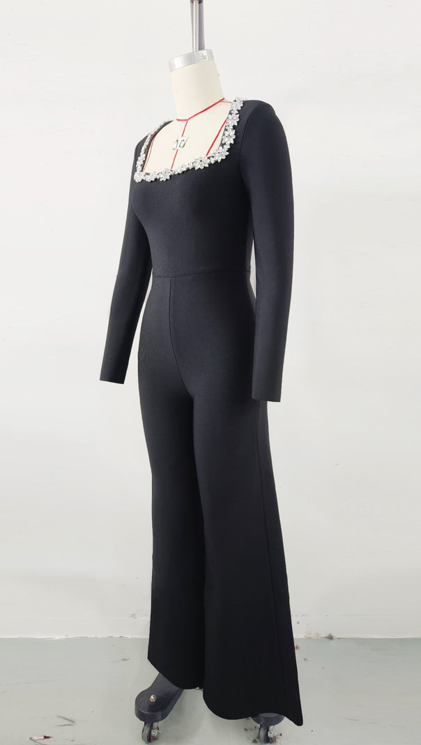 AIIZIE BLACK LONG - SLEEVED JUMPSUIT WITH WIDE - LEG PANTS - product image