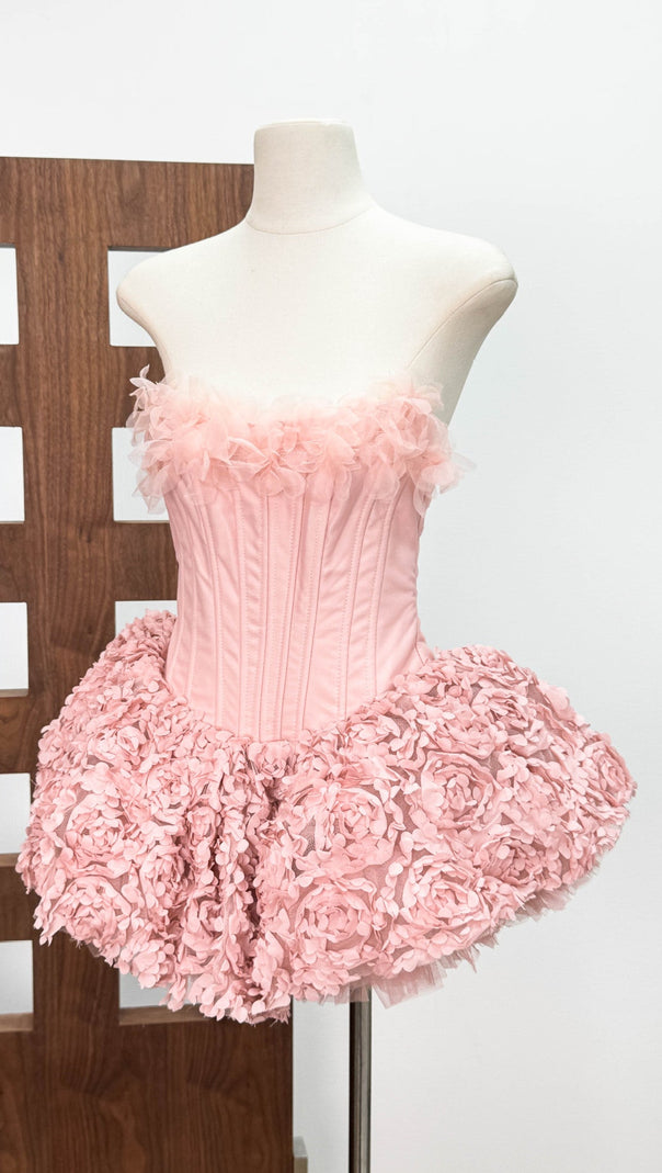 AIIZIE ALBERTA 3D FLOWER STRAPLESS MINI DRESS IN PINK - product image