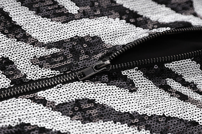 SHORT TWO-TONE ZEBRA SEQUIN MINI DRESS