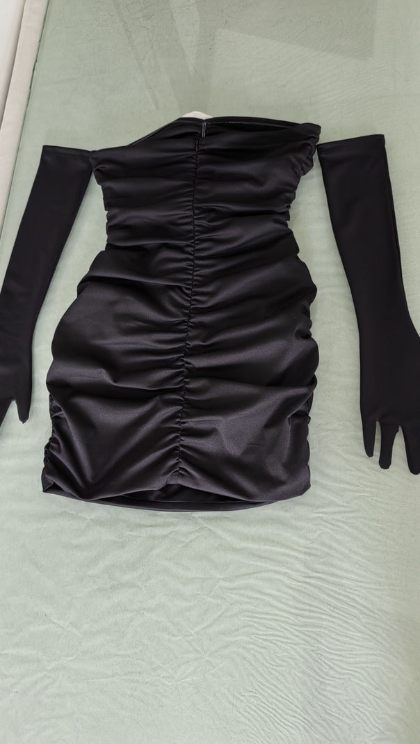 AIIZIE HOLLOWED-OUT EMBELLISHMENTS WITH WHITE ROSES MINI DRESS BLACK - product image