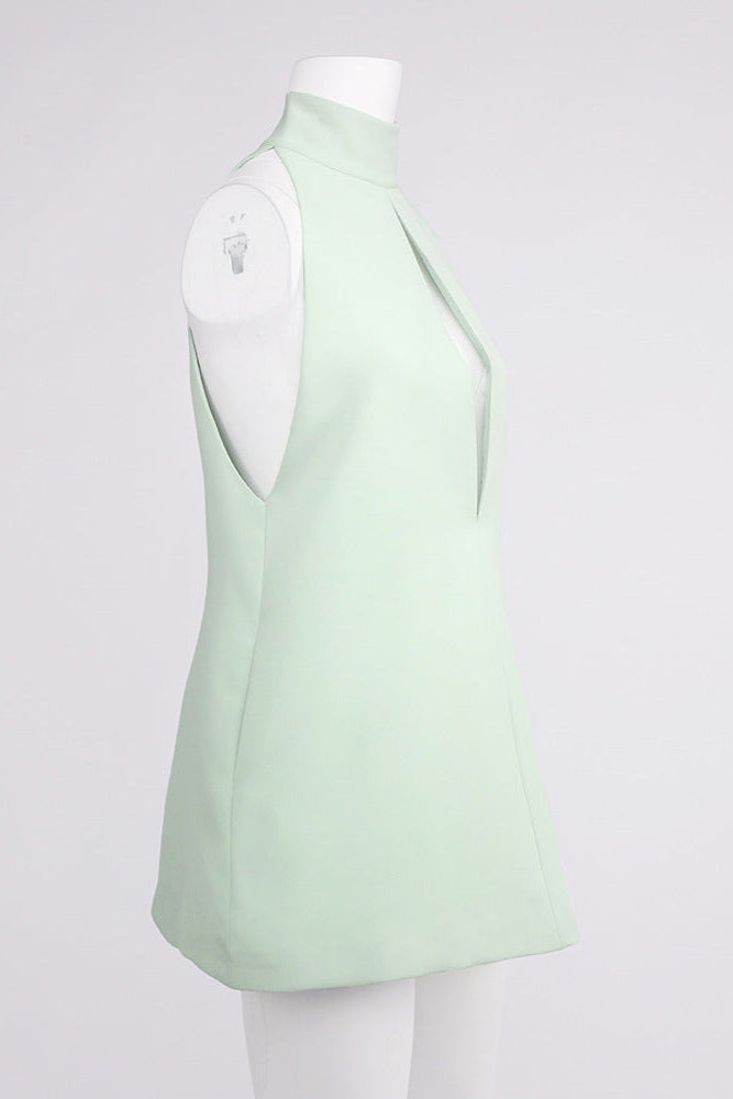 AIIZIE V-NECK CUTOUT BACKLESS CREPE HALTER DRESS - CELADON - product image