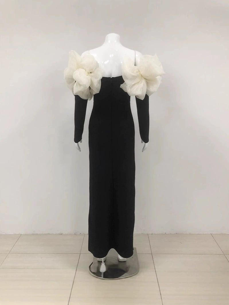 AIIZIE BOWKNOT FLORAL-SHAPE EMBELLISHED MAXI DRESS IN BLACK - product image