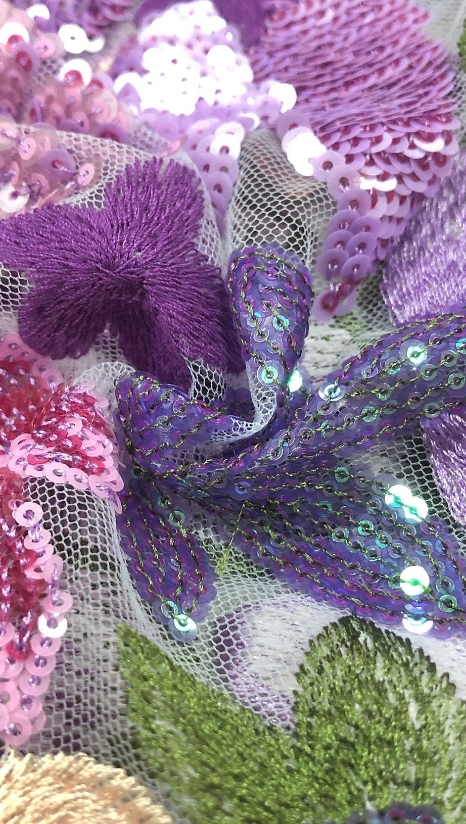 OFF-SHOULDER WITH 3D MESH EMBROIDERED SEQUINS MAXI DRESS PURPLE