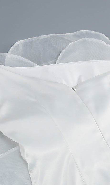 ANDREA MESH FLOWER ONE SHOULDER MIDI DRESS IN WHITE