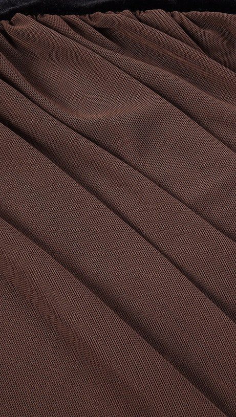 ABITO LUNGO IN PATCHWORK DI VELLUTO E RETE NERO