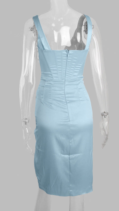 SATIN CORSET MIDI DRESS IN BLUE