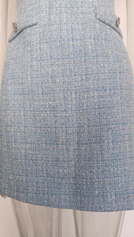 HALTER NECK TWEED VEST MINI DRESS IN BLUE