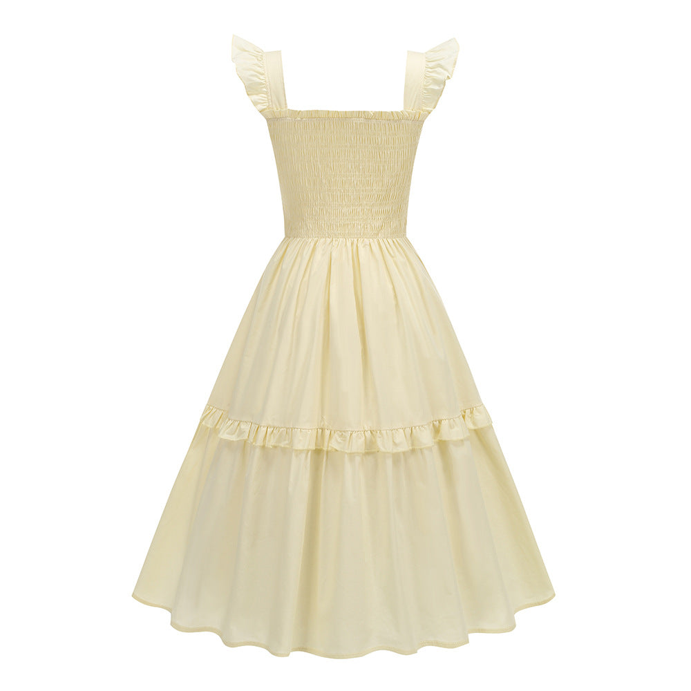 AIIZIE YELLOW FLORAL RUFFLED SQUARE NECK MIDI DRESS - product image