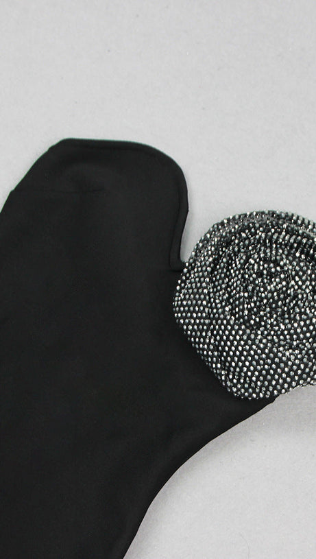 CRYSTAL FLOWER LACE UP BANDAGE DRESS