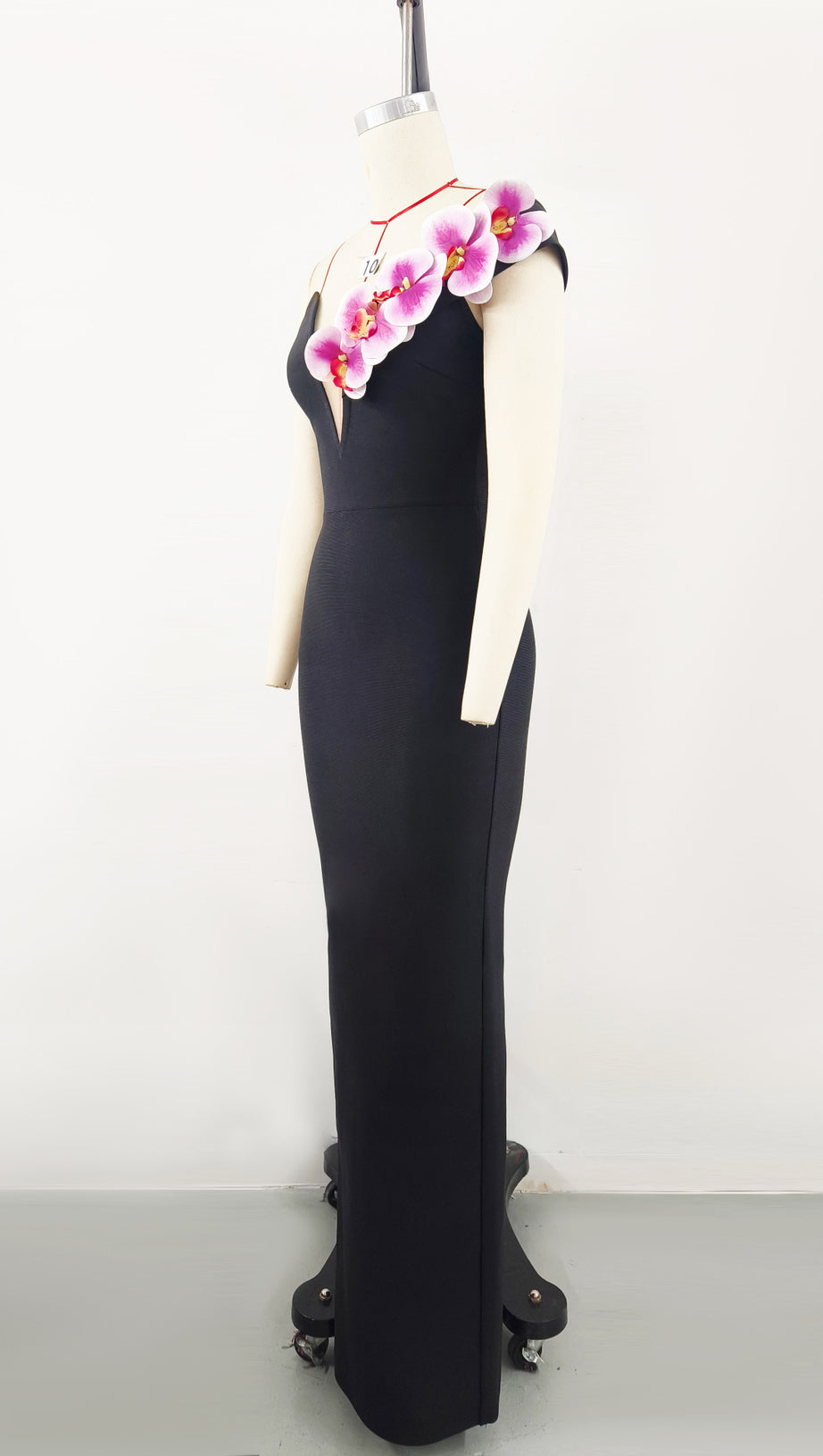 BandageDress elegantes florales One-Shoulder-Maxikleid schwarz