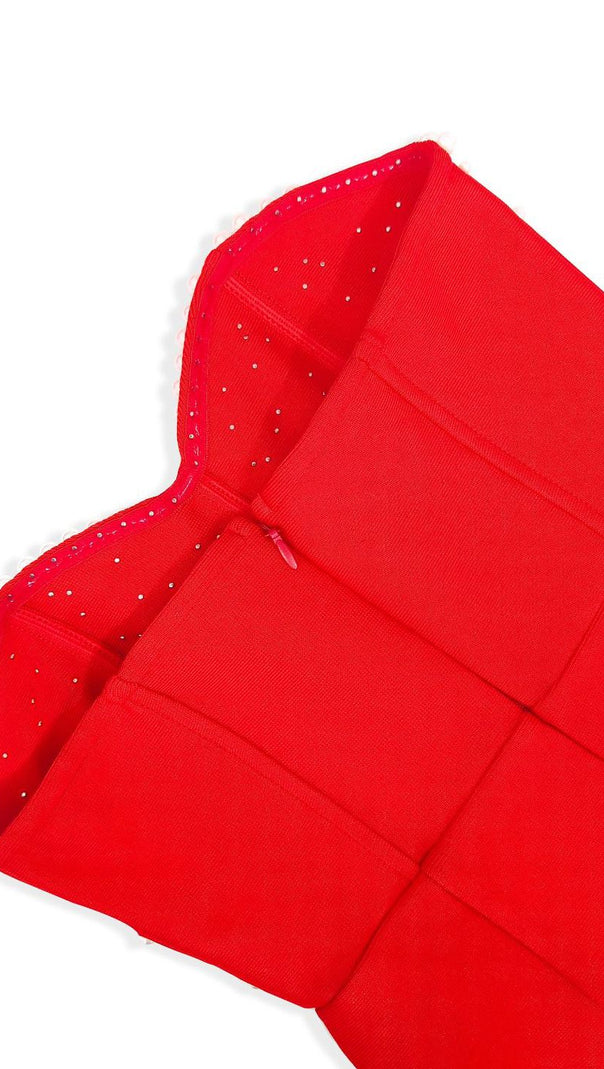 AIIZIE PEARL BANDAGE MAXI DRESS TUBE TOP FISHTAIL RED - product image