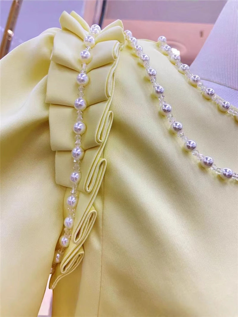 AIIZIE PEARL CRYSTAL EMBELLISHED YELLOW MINI DRESS - product image