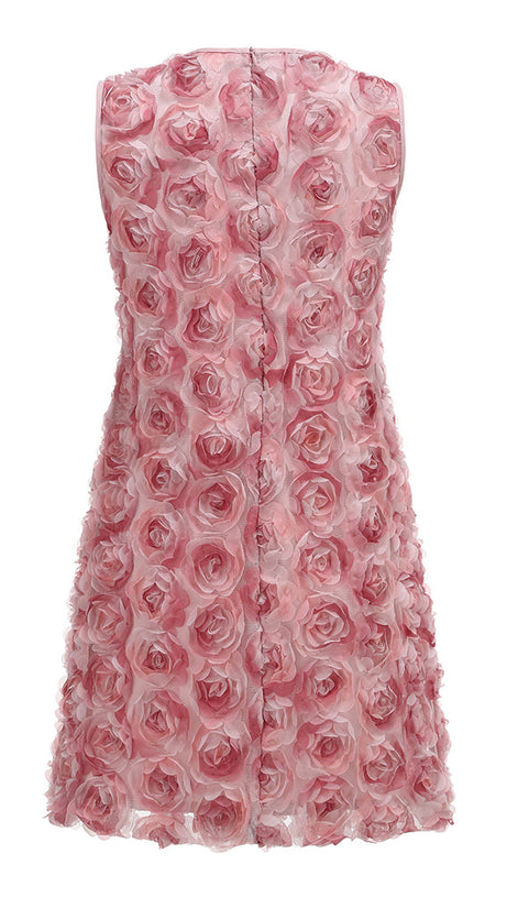 MINI ABITO SENZA MANICHE CON FIORI 3D ROSA