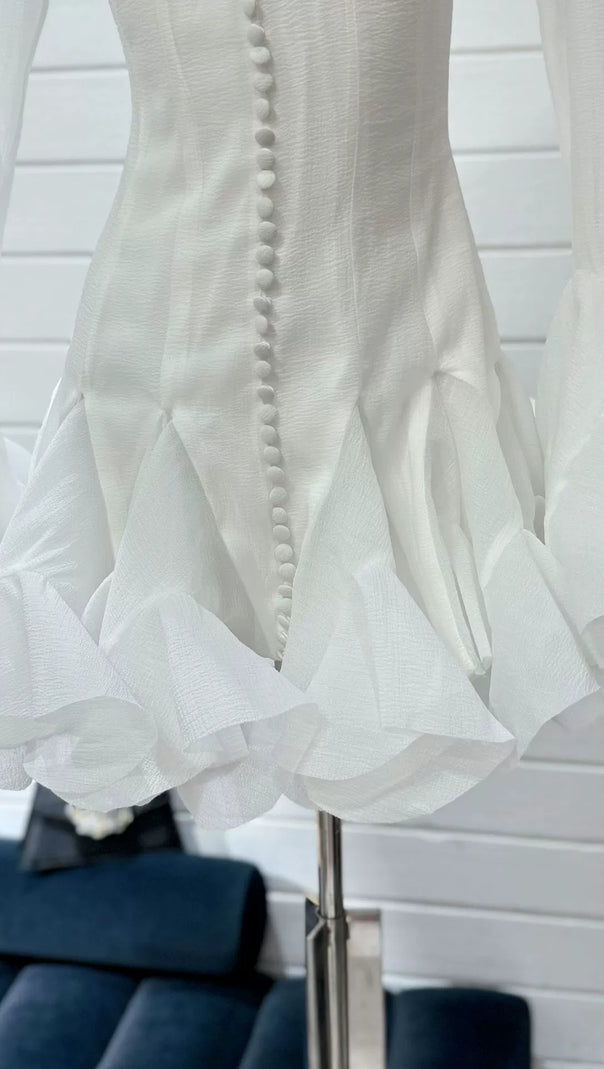 AIIZIE AGATHA WHITE SEMI-SHEER FLARED MINI DRESS - product image