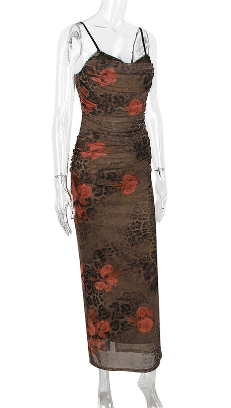 FLORAL PRINT LEPOARD MAXI DRESS