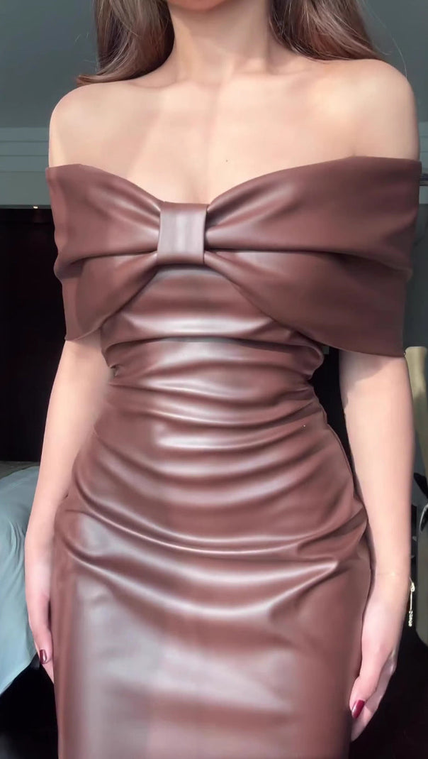 AIIZIE BOW LEATHER STRAPLESS MINI DRESS - product image