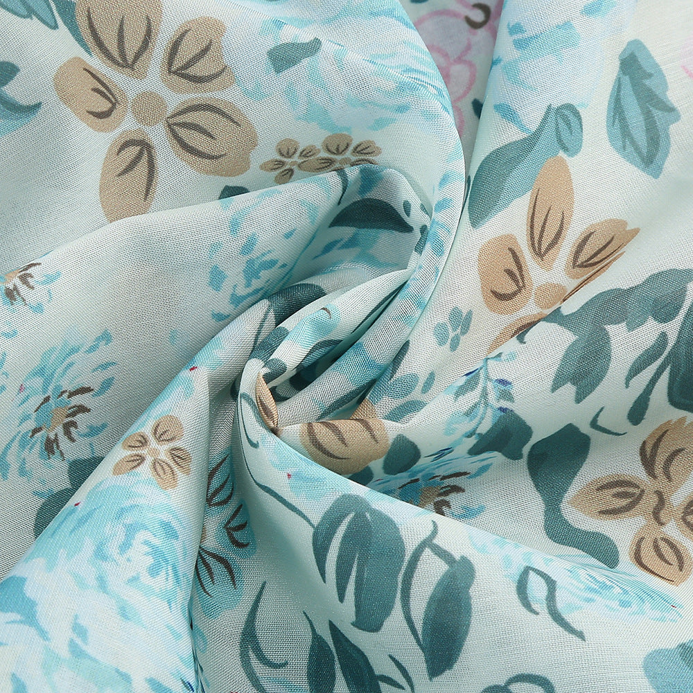 AIIZIE BLUE FLORAL RUFFLED SQUARE NECK MIDI DRESS - product image