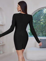 alisa pearl flower embellished bandage mini dress in black