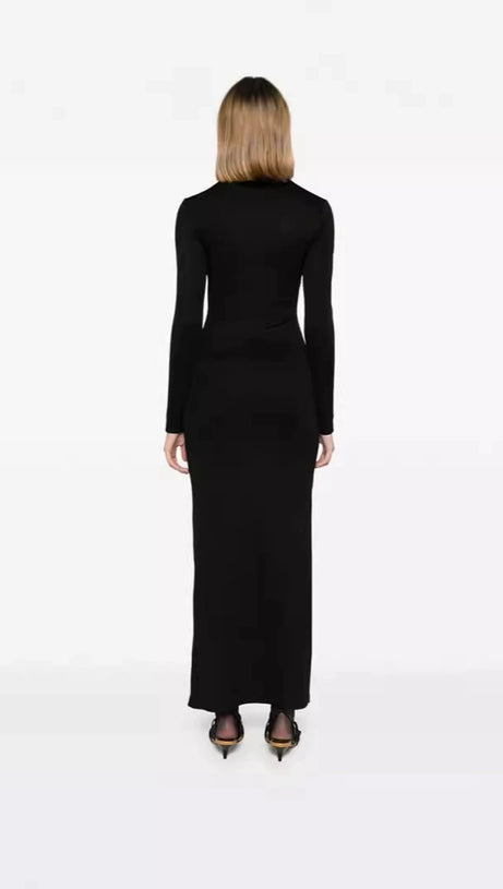 SALLY BLACK LONG SLEEVE CUT-OUT RIBBED MAXI DRESS