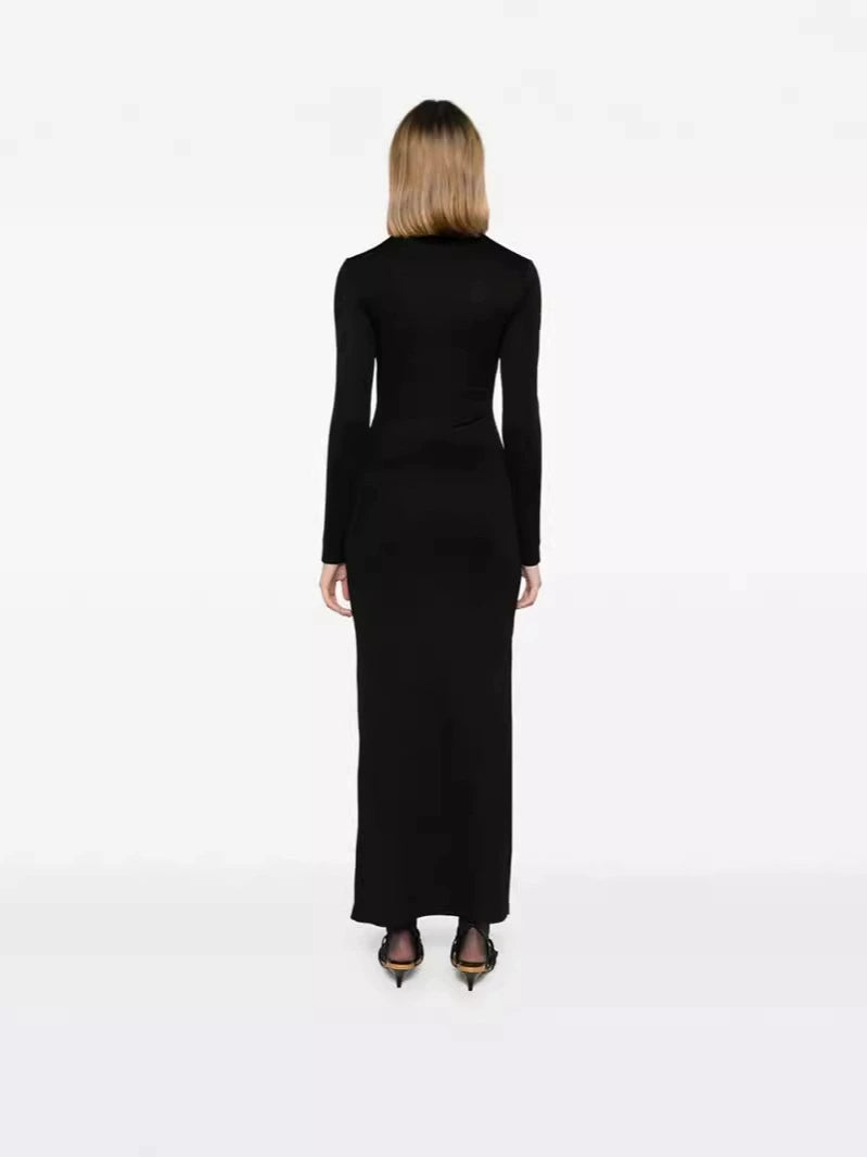 AIIZIE SALLY BLACK LONG SLEEVE CUT-OUT RIBBED MAXI DRESS - product image