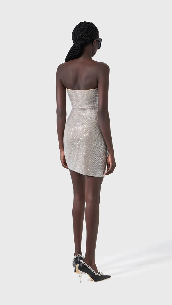 AIIZIE OFF-SHOULDER CRYSTAL-EMBELLISHED MINI DRESS IN SILVER - product image