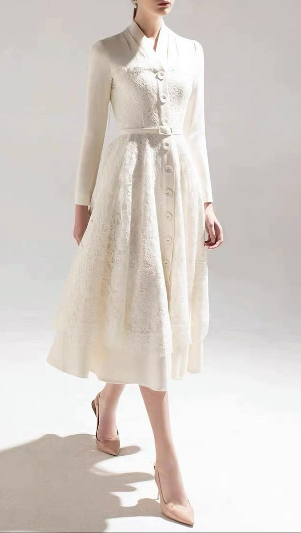 AIIZIE Apricot Patchwork Lace Midi Blazer Dress - product image