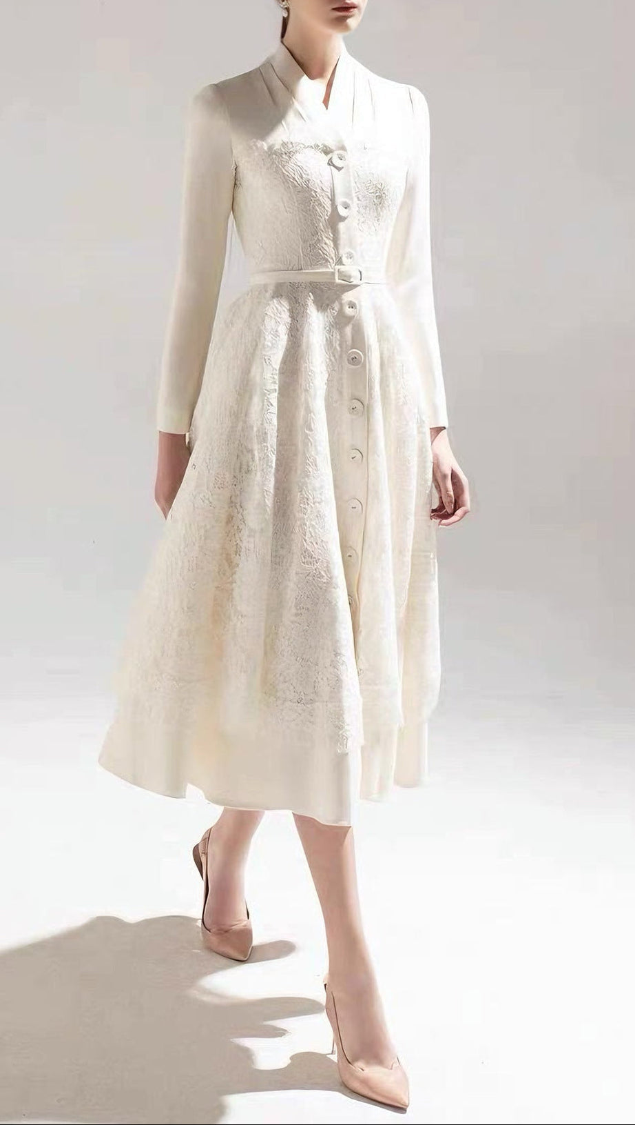 Apricot Patchwork Lace Midi Blazer Dress