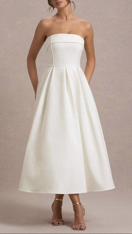 white bandeau midi dress