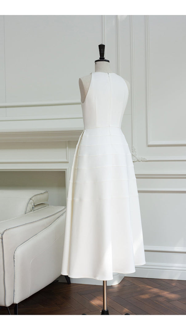 AIIZIE SLEEVELESS HALTER NECK WITH DIAMOND MIDI DRESS IN WHITE - product image