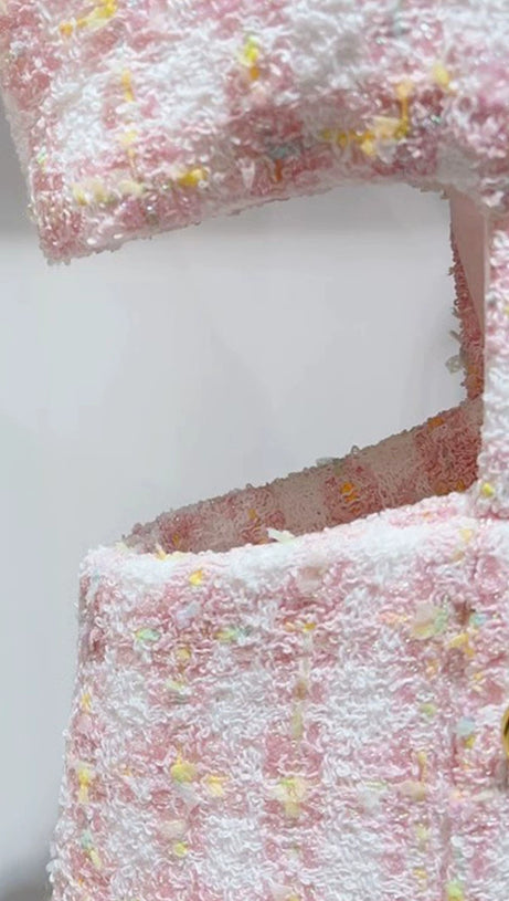 SLEEVELESS CUTOUT PINAFORE MINI DRESS IN LIGHT PINK