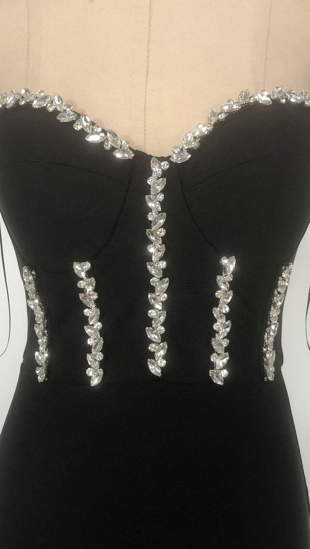 AIIZIE KRISTIN BLACK STRAPLESS MESH BANDAGE MAXI DRESS - product image