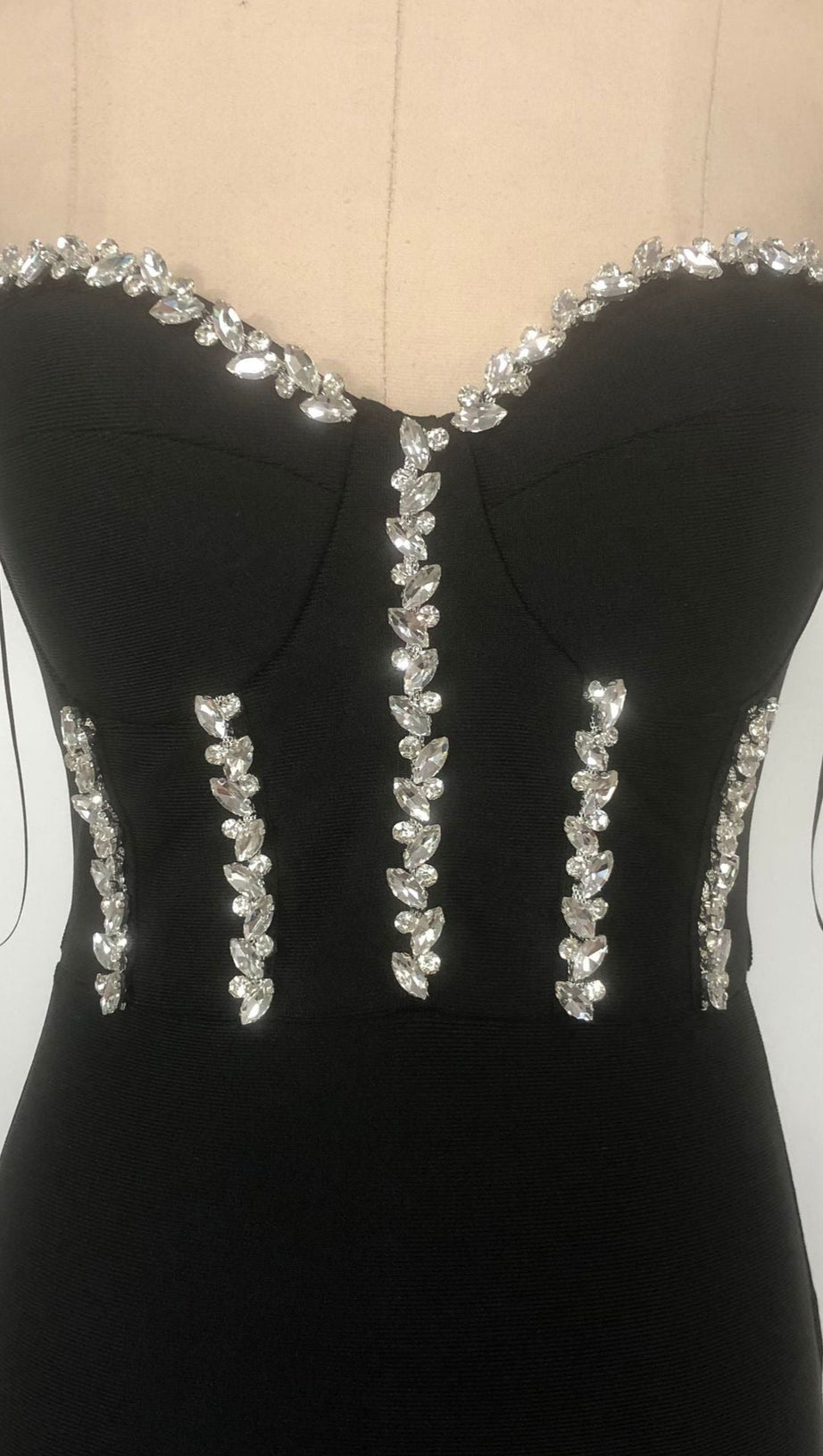 KRISTIN BLACK STRAPLESS MESH BANDAGE MAXI DRESS