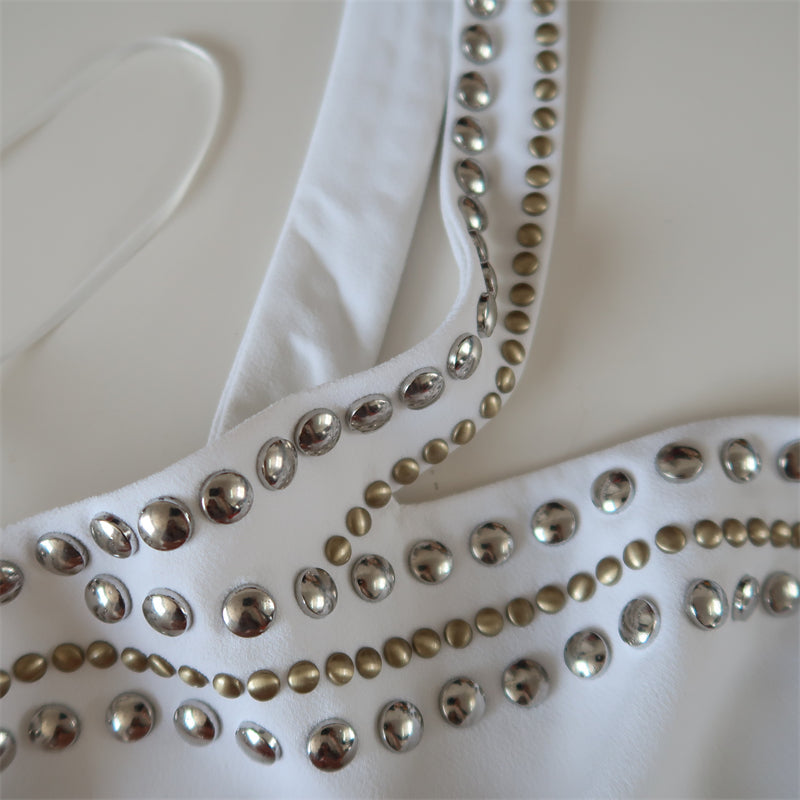 STUDDED EMBELLISHED MINI DRESS IN WHITE