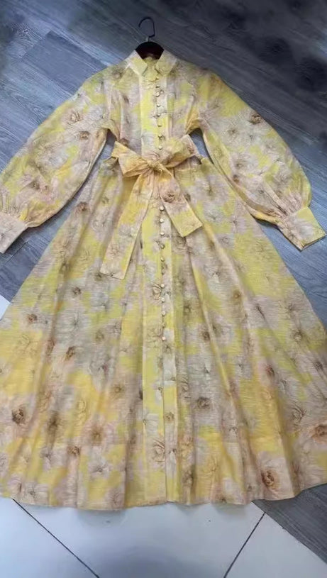 SIGRID GELBES MIDIKLEID MIT BUTTERCUP-JASMIN-LATERNENÄRMELN