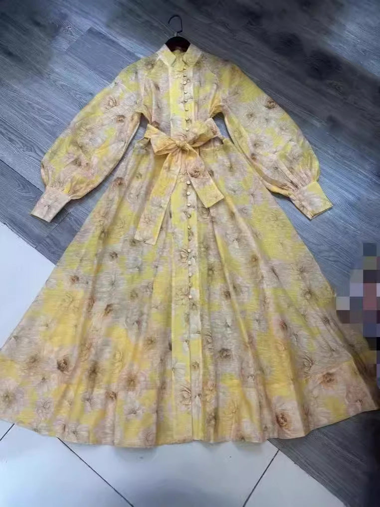 SIGRID GELBES MIDIKLEID MIT BUTTERCUP-JASMIN-LATERNENÄRMELN