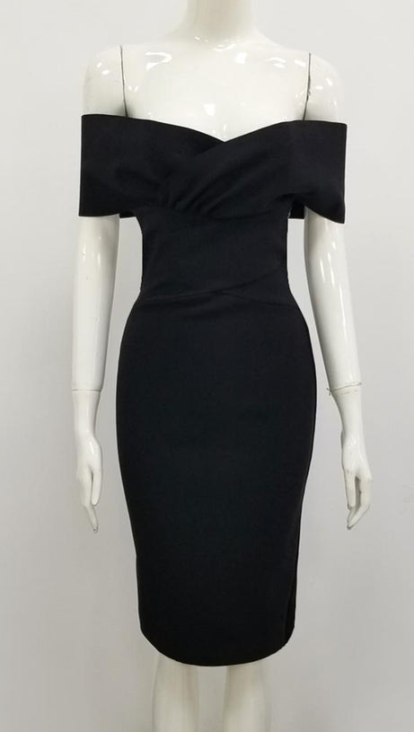 SCHWARZES OFF-SHOULDER MIDIKLEID