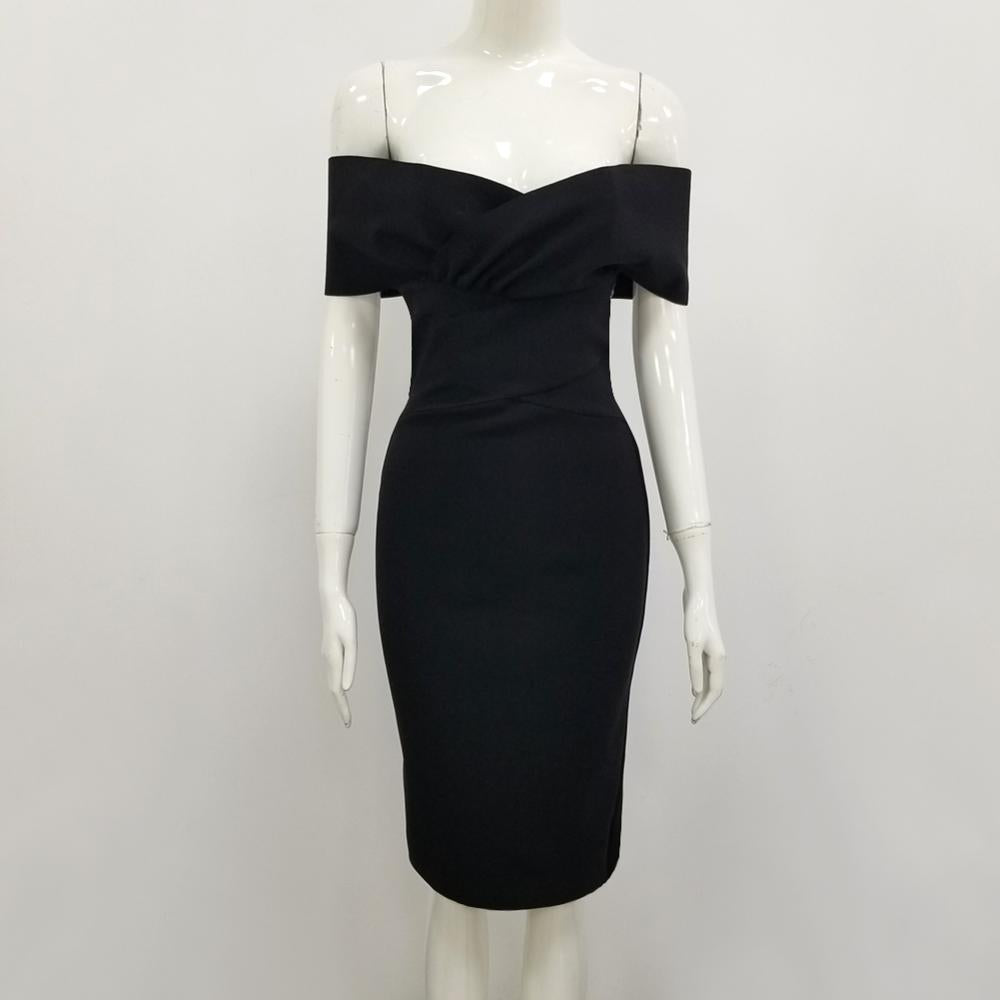 SCHWARZES OFF-SHOULDER MIDIKLEID