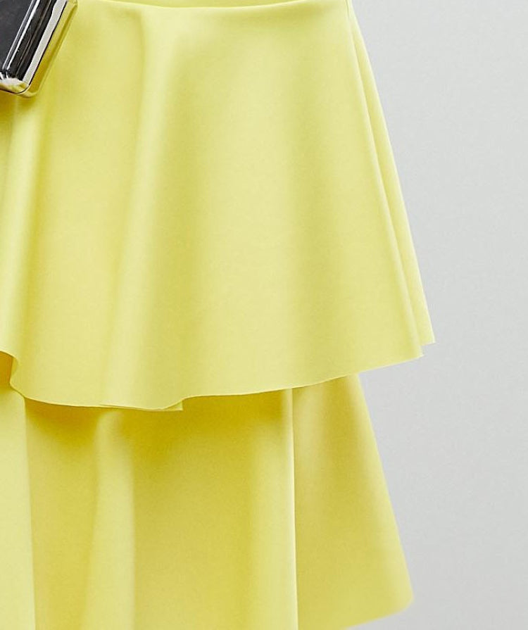 AIIZIE SAMANTHA LAYERED OFF-SHOULDER MIDI DRESS IN YELLOW - product image