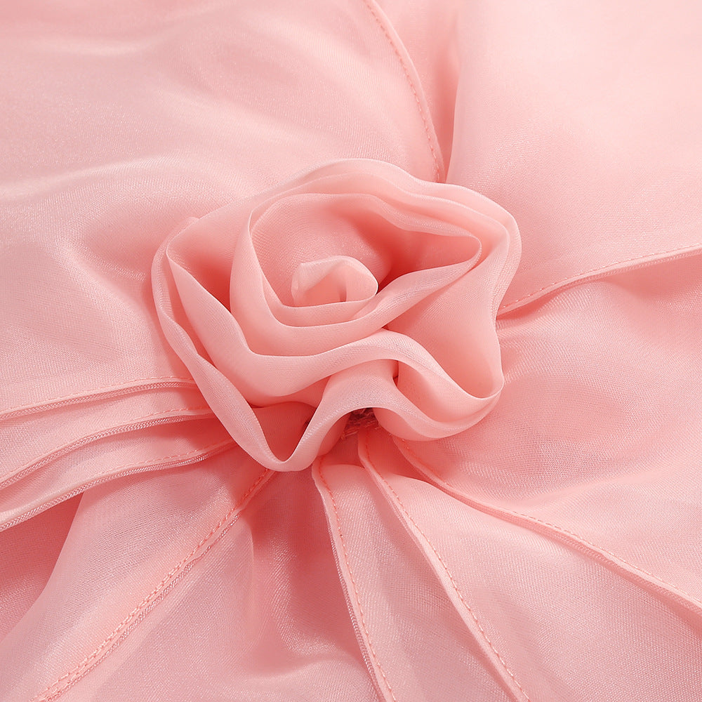 AIIZIE ANDREA MESH FLOWER ONE SHOULDER MIDI DRESS IN PINK - product image