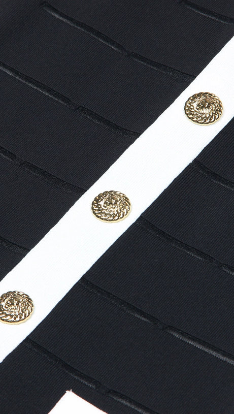 MOIRA 10-BUTTON MESH-DETAILED MINI DRESS IN BLACK