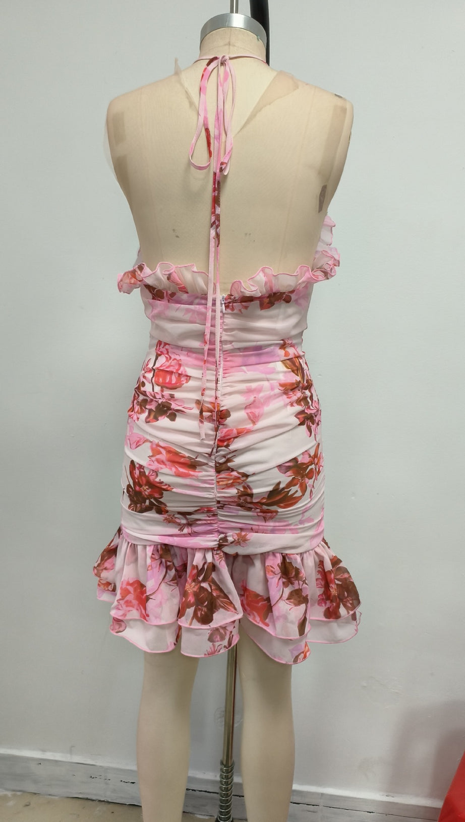 ARICES FLORAL STRETCH TULLE SLEEVELESS MINI DRESS