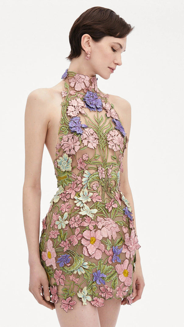 AIIZIE URSULA FLORAL PRINT HALTER NECK MINI DRESS - product image