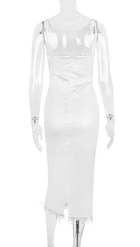 CRYSTALLISED MIDI DRESS IN IVORY