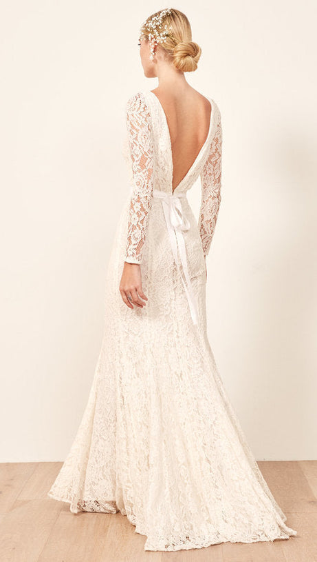 HAYNES ELEGANT WHITE LACE LONG SLEEVE MAXI DRESS - BRIDAL & FORMAL GOWN