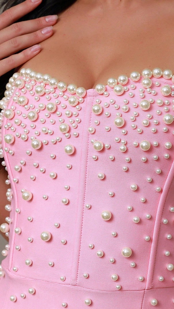 AIIZIE PEARL BANDAGE MAXI DRESS TUBE TOP FISHTAIL PINK - product image