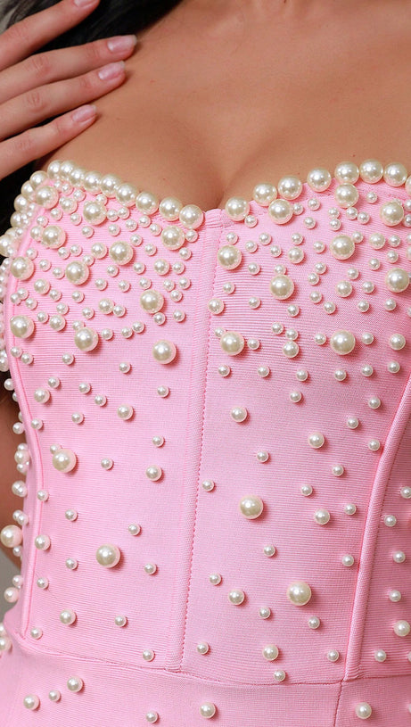 Pearl Bandage Maxikleid Tube Top Fischschwanz Rosa 